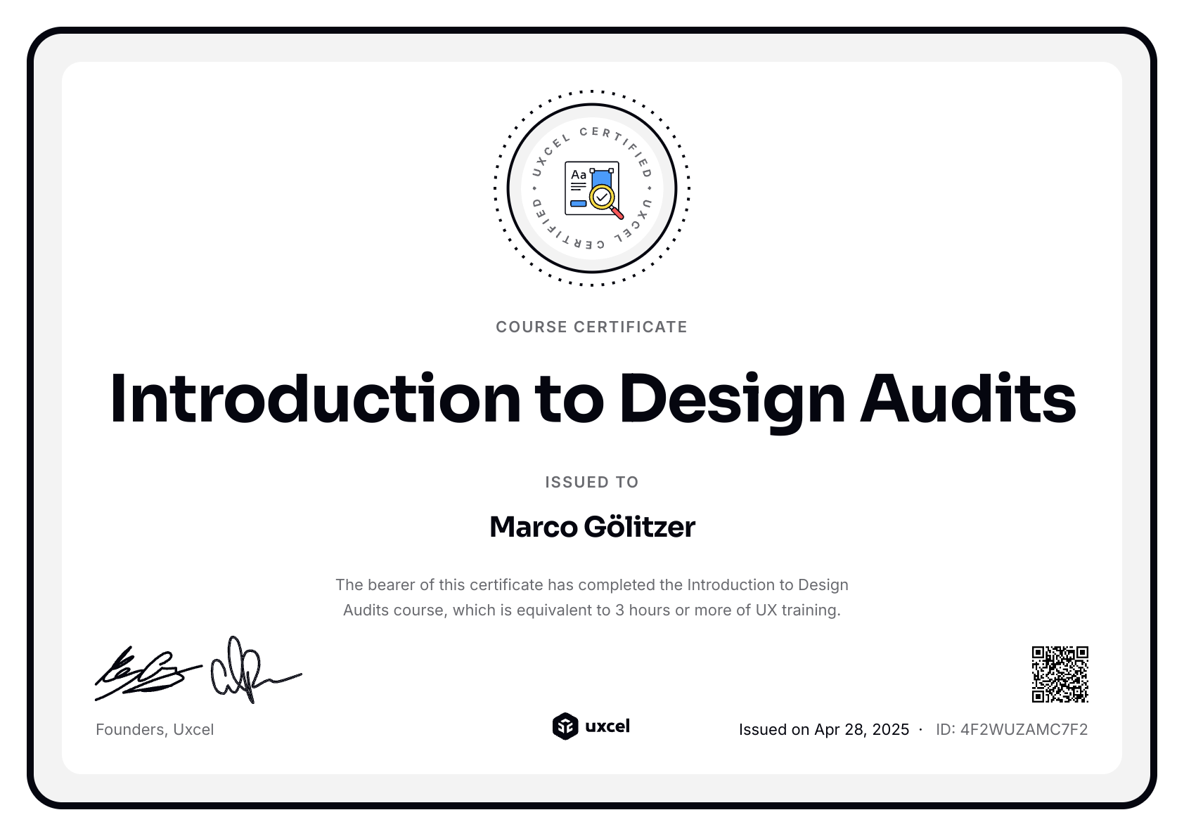 Marco Gölitzer's certificate